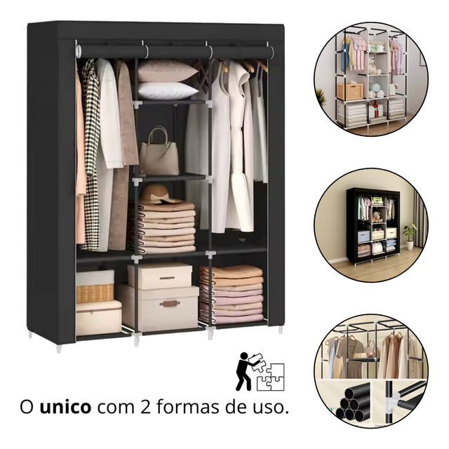 Guarda Roupa Dobravel Organizador Desmontavel Armario Grande Portátil Closet Casal Solteir...