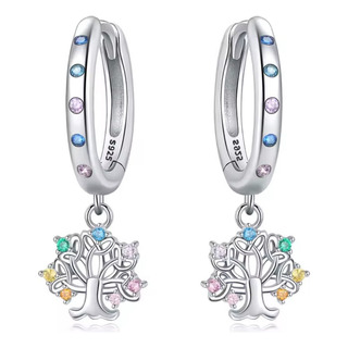 Aretes Mujer De Plata S925, Árbol De La Vida, Pavé Zirconias Aretes Mujer De Plata S925, Árbol De La Vida, Pavé Zirconias