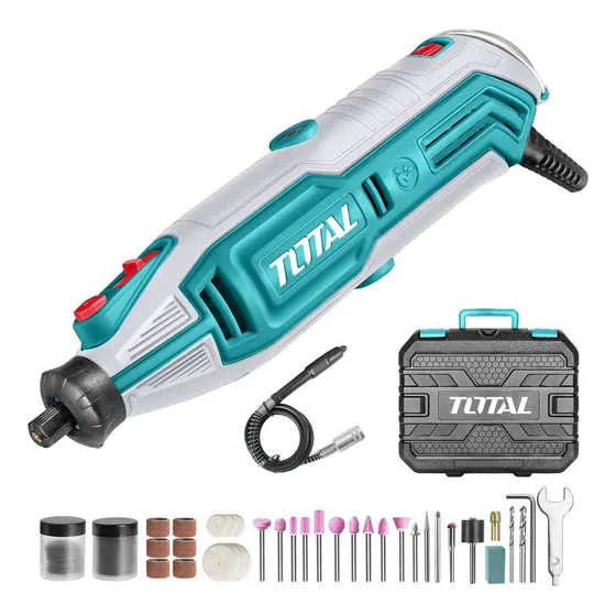 Mini torno 130W Total TG513326 velocidad variable incluye maletín eje flexible y 109 accesorios
