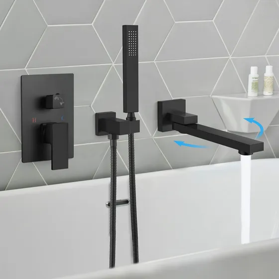 Gotonovo Grifo Bañera Montaje Pared Negro Mate Pulverizador