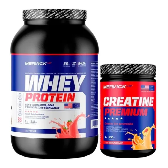 Creatina Premium 1 Kg + Whey Protein Concent 1 Kg Mervick Sabor Frutilla