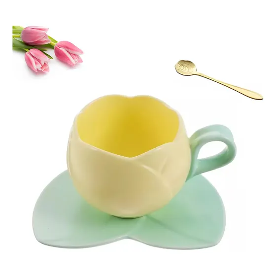 Juego De Tazas De Café De Cerámica Con Diseño De Tulipán