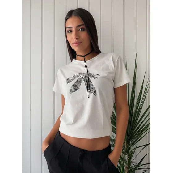 Remera Mujer Basica Estampa Moño Jersey Algodón