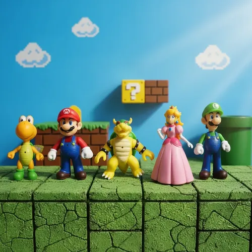 Kit 5x1 Boneco Super Mario E Amigos: Luigi Peach Yoshi Toad