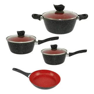 Thika Conjunto Panelas Antiaderente 4 Peças Indução Preto Vermelho