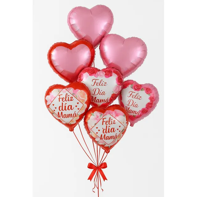 Globos Metalizados Corazon Dia De La Madre 7 Unidades