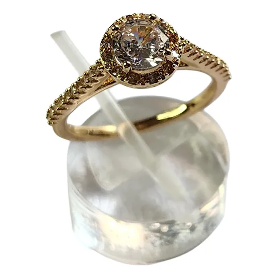 Anillo Solitario Piedras Acero Dorado Con Caja Para Regalo Dorado 18