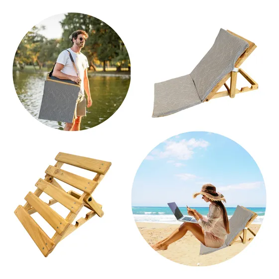 Reposera Madera Respaldo Playa Ajustable Cojin Xl Color Café