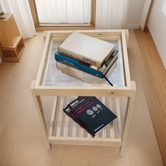 Mesa De Luz Con Vidrio Y Varillada Estilo Nórdico