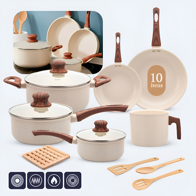 Jogo De Panelas Induçao Antiaderente Cerâmica 10 Peças Ppg Pfoa Free Vanila