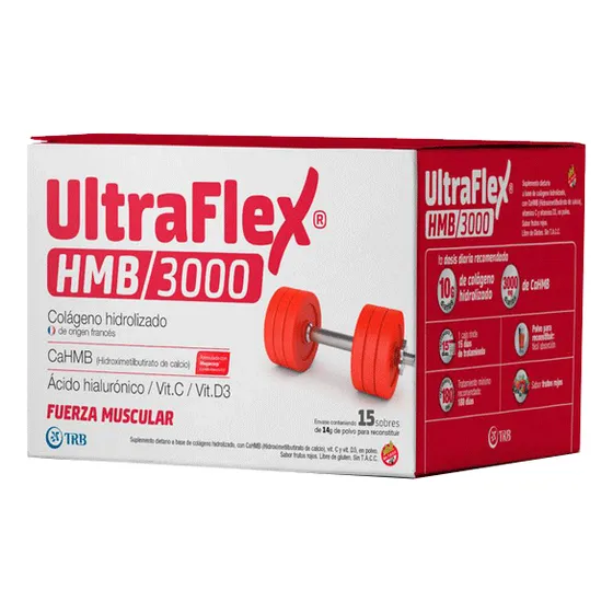 Ultraflex Hmb 3000 Colágeno En Polvo X15 Sobres Frutos Rojos