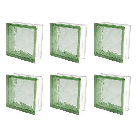 Pack X6 Ladrillos De Vidrio Nube Con Color Baño 19x19x8cm Color Verde Pack X6 Ladrillos De Vidrio Nube Con Color Baño 19x19x8cm Color Verde