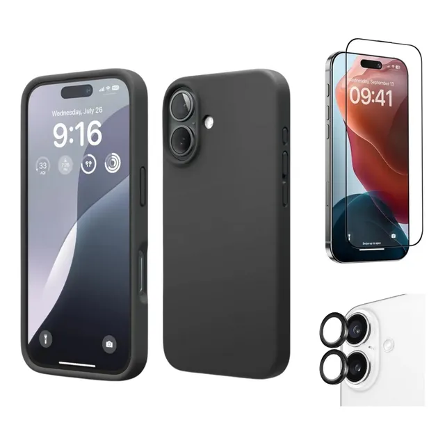 Case Funda Soft Premium Negro Para iPhone 16 + Micas