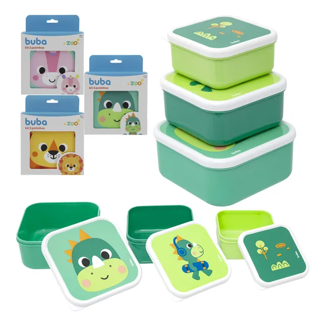 Kit 3 Potes Papinha Armazenar Comida Lanche Bebê Buba Zoo