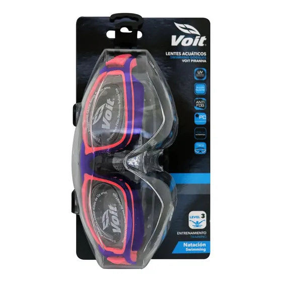 Goggle De Natación Adulto 1 Pieza Piranha Voit Con Estuche Morado