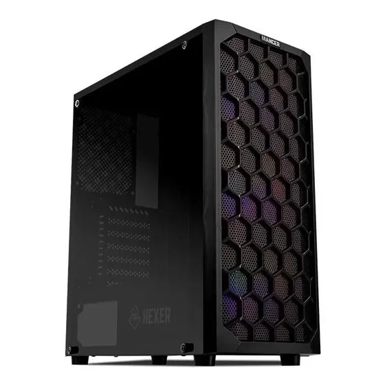 Gabinete Gamer Mancer Hexer, Rainbow, Mid-Tower, Lateral De Vidro, Com 3 Fans