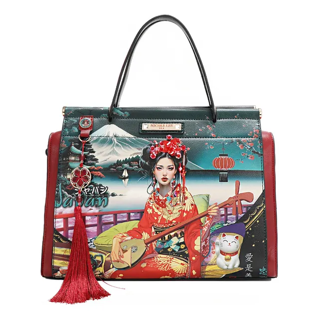 Bolsa Cuadrada Nicole Lee Estampada Akiko La Belleza Fw24 Acabado de los herrajes Níquel Diseño de la tela Piel Vegana