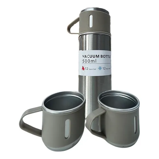 Garrafa Térmica Inox 500ml Fast Click 3 Xícaras Para Bebidas