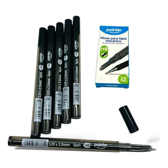 Set 6 Cajitas Minas Xl Repuesto Portaminas 2.0mm X12cm Negro Color Negro Hb