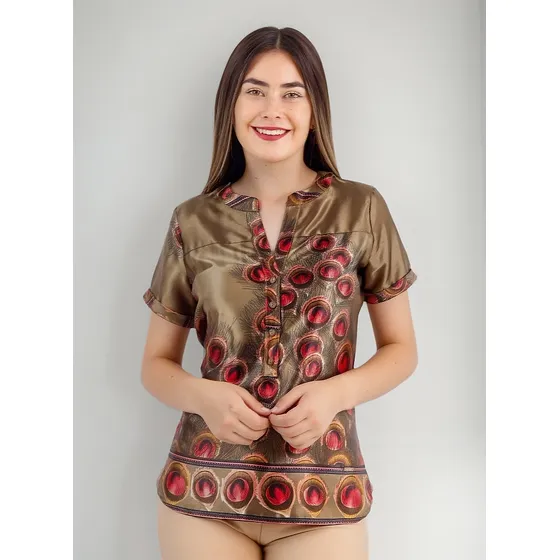 Blusa M/c True Satin Estampada Verde