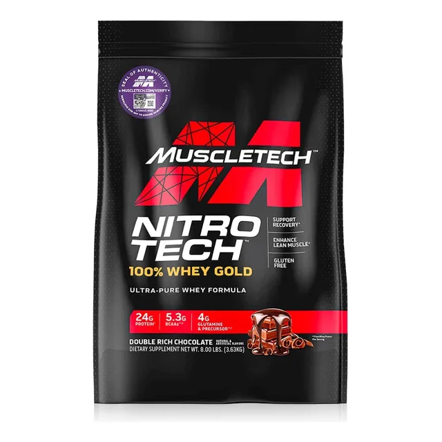 Suplemento en polvo MuscleTech NitroTech 100% Whey Gold 8lb Libras Proteína Chocolate