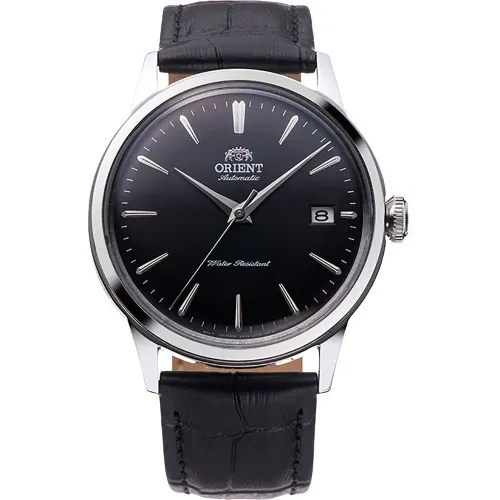 Relógio Orient Bambino Automático Ra-ac0m02b30b Correia Preto Bisel Prateado Fundo Preto