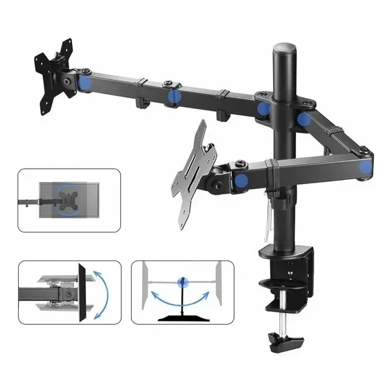 Suporte 2 Monitor Tv Aço Mesa Articulad Vesa Ajuste Promoção