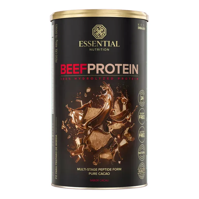 Beef Protein 100% Hidrolizada Essential Nutrition 480g Cacau
