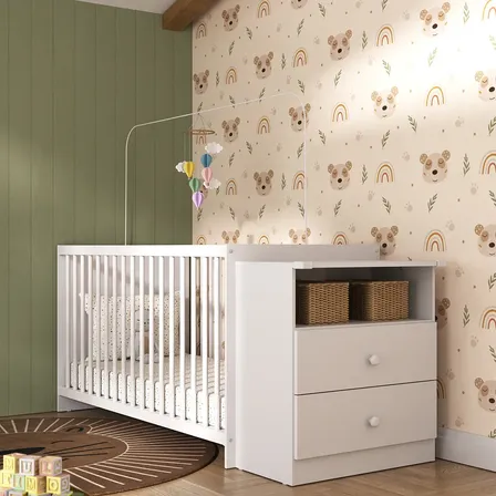 Berço Cômoda Com Colchão D18 Incluso 2 Gavetas 3 Regulagens Altura Com 3 Anos De Garantia Meu Bebê Multimóveis Branco