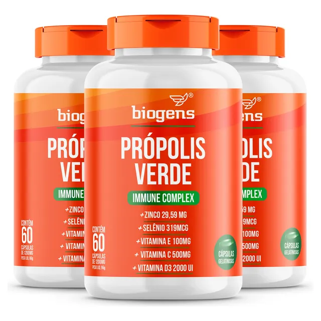 3x Própolis Verde Alecrim 60cps, Vit C, D3, Zinco, Biogens