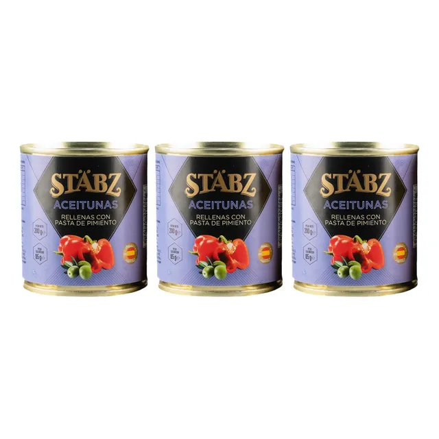 Aceitunas Stabz Con Pimiento Suave 200g X3 Origen España
