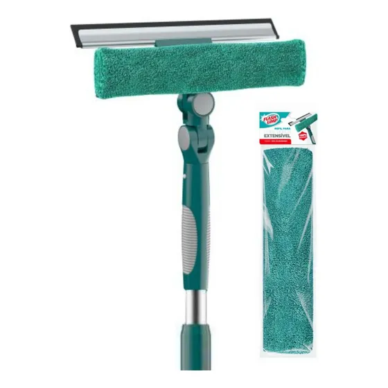 Mop Rodo Limpa Vidros Extensível 1,60m 1 Refil + Refil Extra