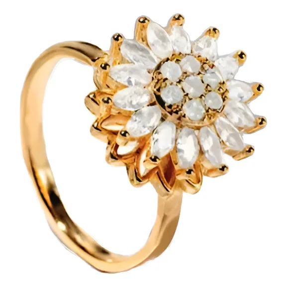 Anillo Girasol Giratorio Ajustable Antiestrés Dorado