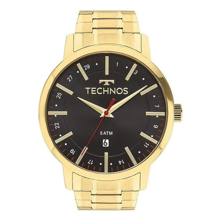 Relógio Masculino Technos Dourado Com Fundo Preto Com Calendário Prova D´agua 50 Metros Analógico Causal Sport Fino 2115mmktdy/4p Relógio Masculino Technos Dourado Com Fundo Preto Com Calendário Prova D´agua 50 Metros Analógico Causal Sport Fino 2115mmktdy/4p