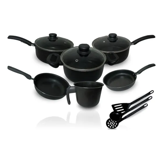 Jogo De Panelas Antiaderente 9 Peças Conjunto Teflon Preto