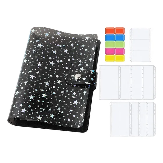 - Pasta De Caderno De Pvc A6 De Metal Com Etiquetas Adesivas