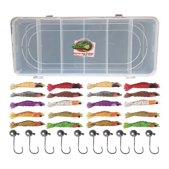 Camarão Artificial 6 E 7 Cm 20 Camarões + 10 Jigs + Estojo