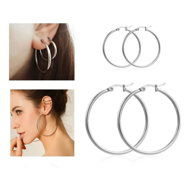 Candongas X 2 Pares Aretes Acero Inoxidable Plateadas
