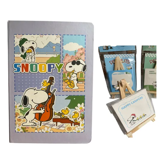 Set Libreta Pasta Dura Snoopy  + Postit Snoopy Con Caballete