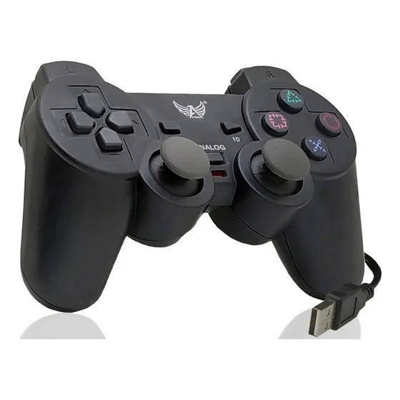 Controle Joystick Analógico Vibração Usb Play Ps3 Celular Pc Cor Preto