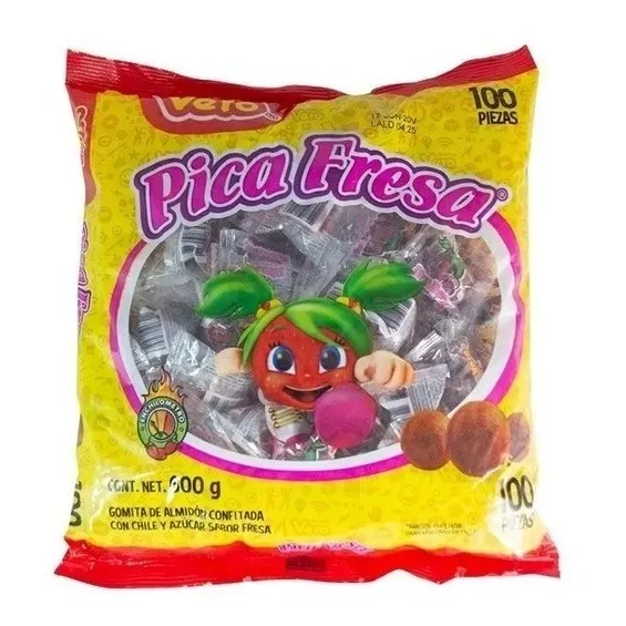 Pica Fresa Vero 100 Piezas Gomita Cubierta De Dulce Picoso