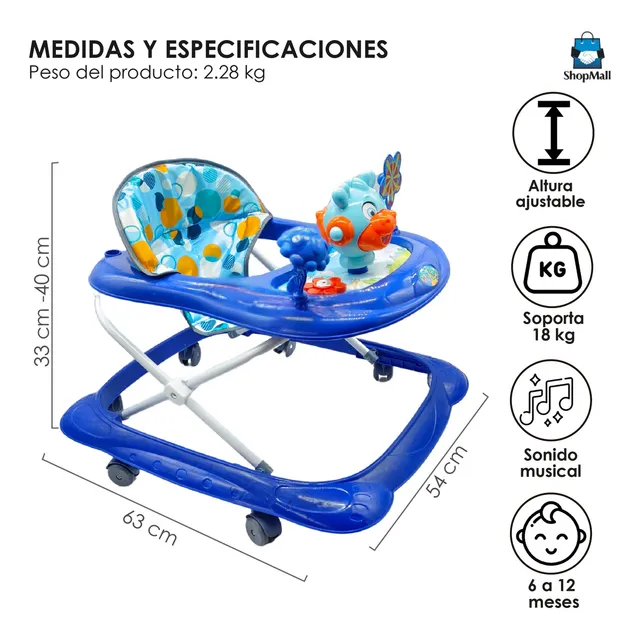 Andadera Para Bebé Con Tablero Musical Plegable Con Ruedas Color Azul