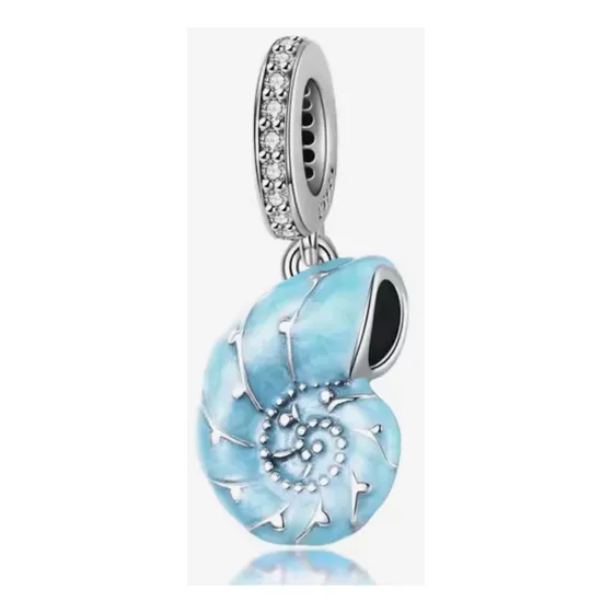 Charm 100% Plata 925 Dije Caracol Azul Mar Compatible Pandor
