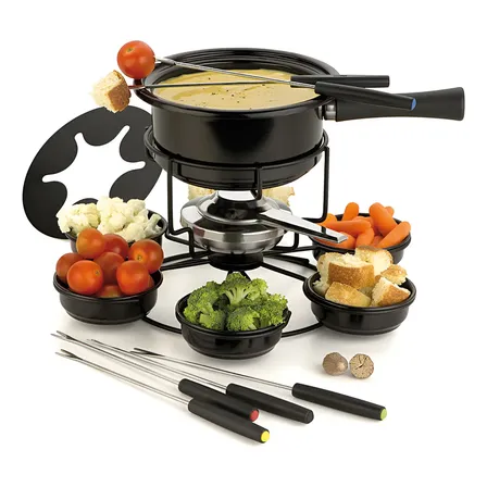 Kit Fondue Giratório Forma Inox 16 Peças Alumínio Preto 6 Garfos