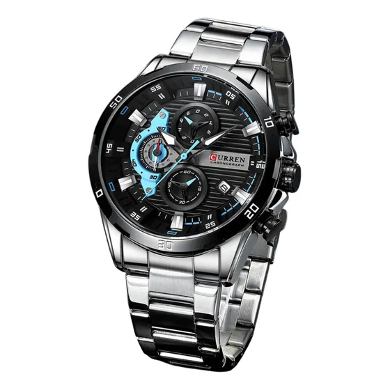 Relojes Cronógrafo De Cuarzo Curren 8402 Para Hombre Plateado Negro Negro