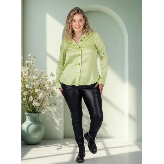 Camisa Saten Mujer Manga Larga Onara Paz Talle Grande