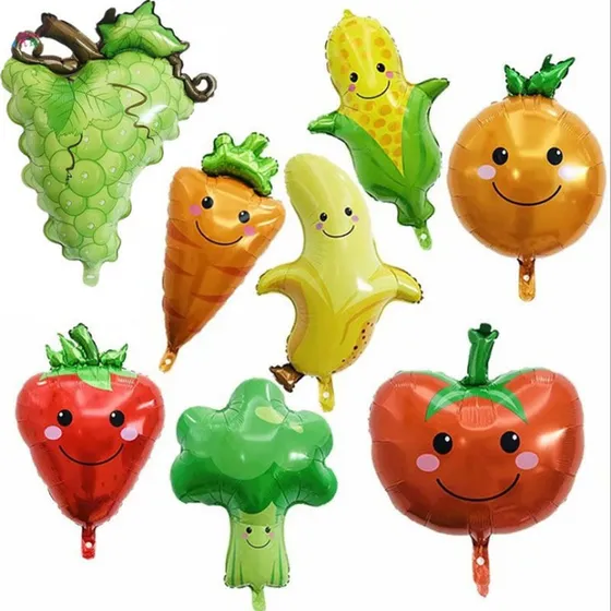 Globos Metálicos En Forma De Frutas Y Verduras, 8 Unidades