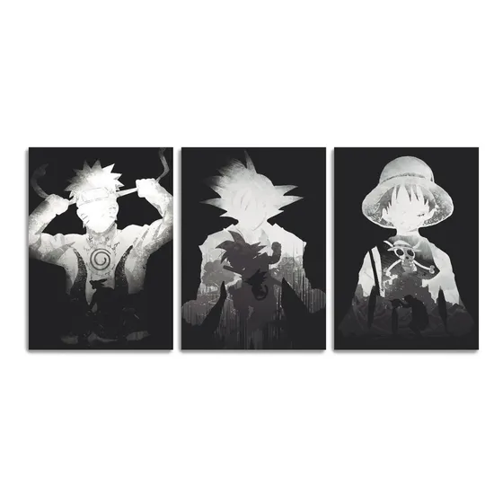 Set De 3 Cuadros Anime Manga Goku Naruto Luffy