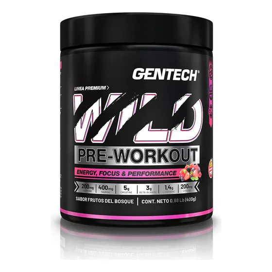 Pre Workout Wild Gentech 400grs Pre Entreno. Sabor Frutos del bosque