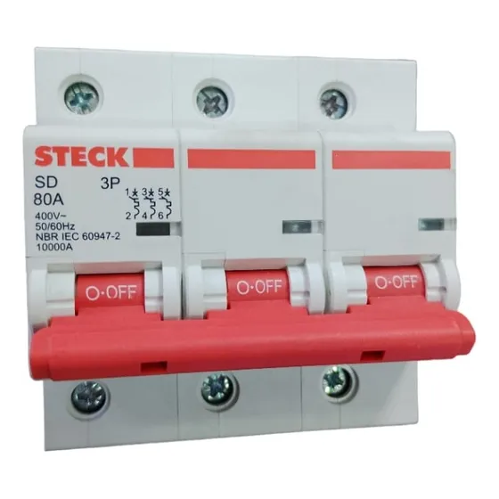 Mini Breaker Termomagnético Steck - Schneider 3x80 Amp 10 Ka
